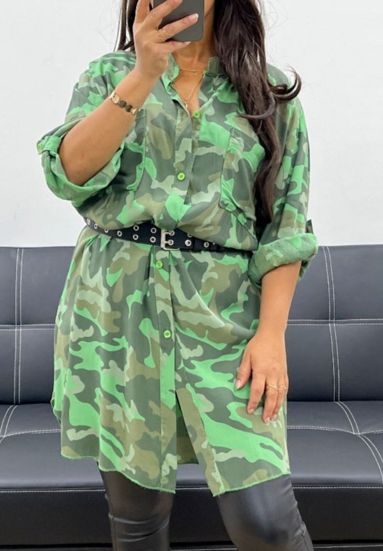 Robe Chemise Longue camouflage oversize taille du 36 au 46