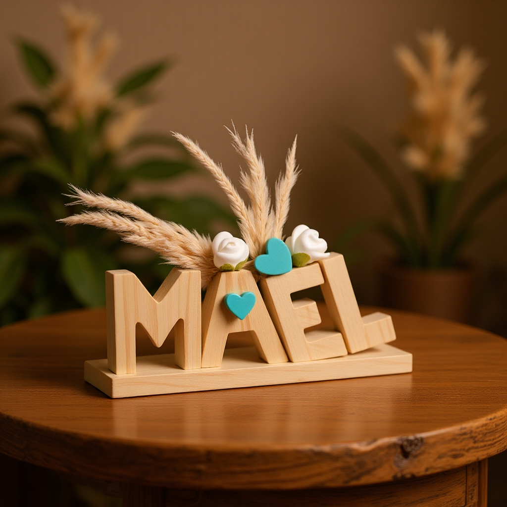 Prénom/phrase/mot en bois artisanal sur commande lettre de 5cm avec ou lampe Led les prix varient suivant le nombre de lettres de prénoms de mots  et de decos les prix peuvent varier de 10 à 30 € devis sur demande pour les mariage /bapteme /anniversaire..