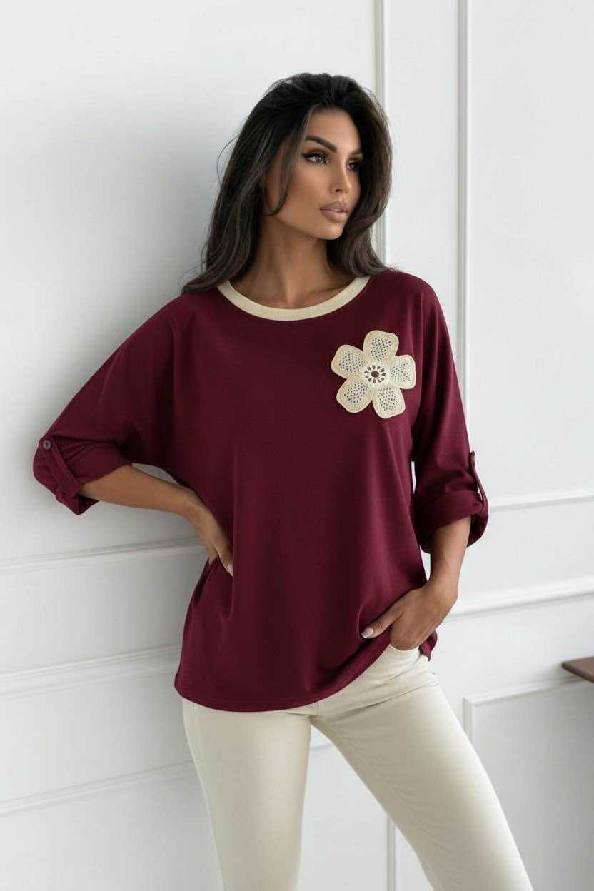 PUL Effet VELOURS Manches Longues Doux Avec Broderie Fleur