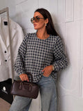 Blouse à carreaux manches longues – Col rond – Coupe fluide