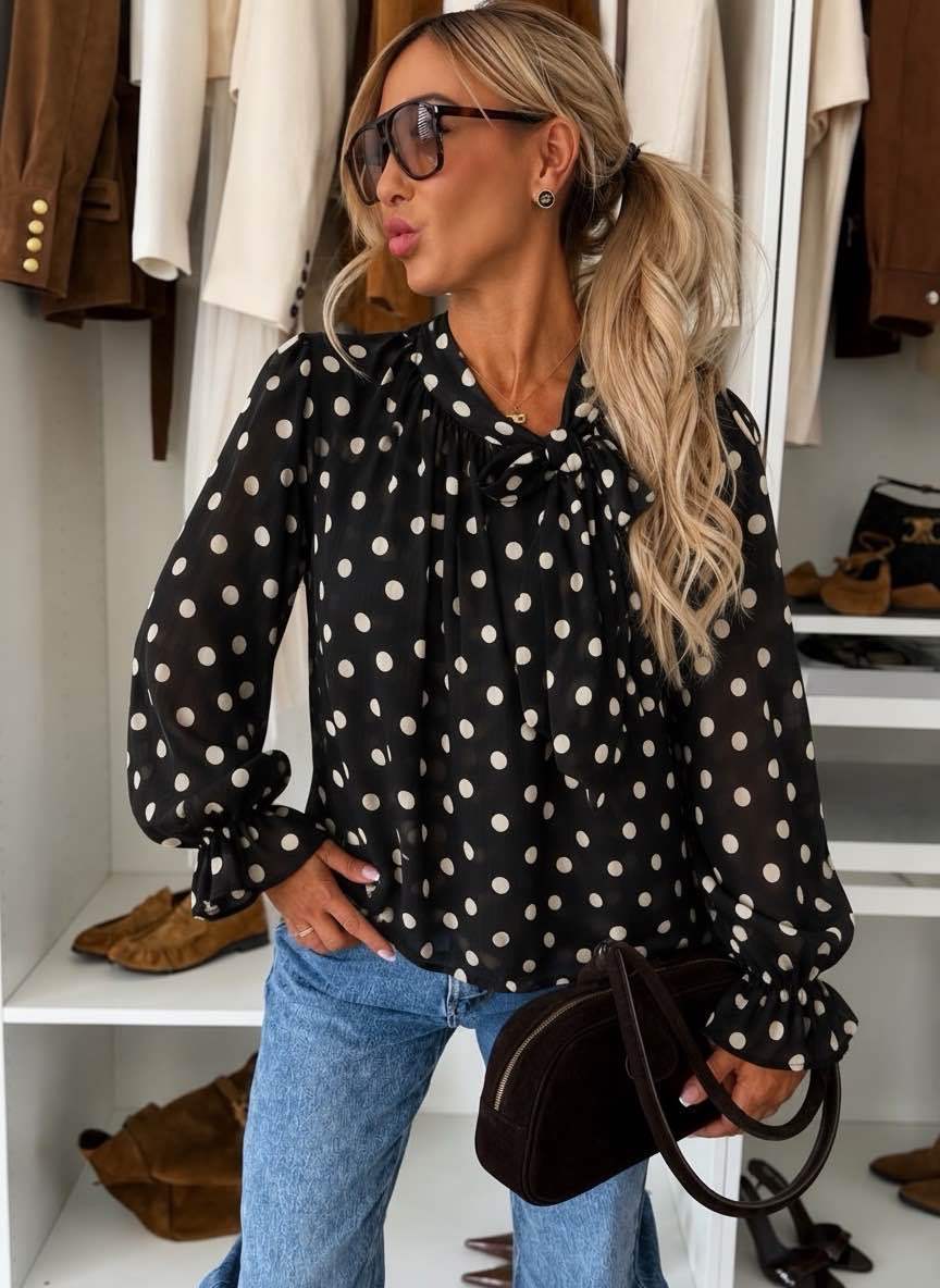Blouse col noué imprimé manches volantées