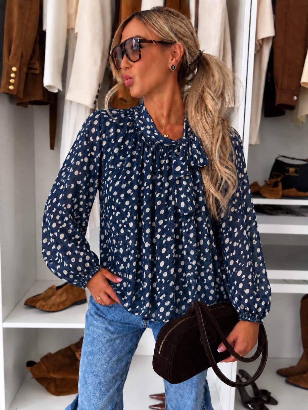 Blouse imprimée Biche  à col noué doublure viscose