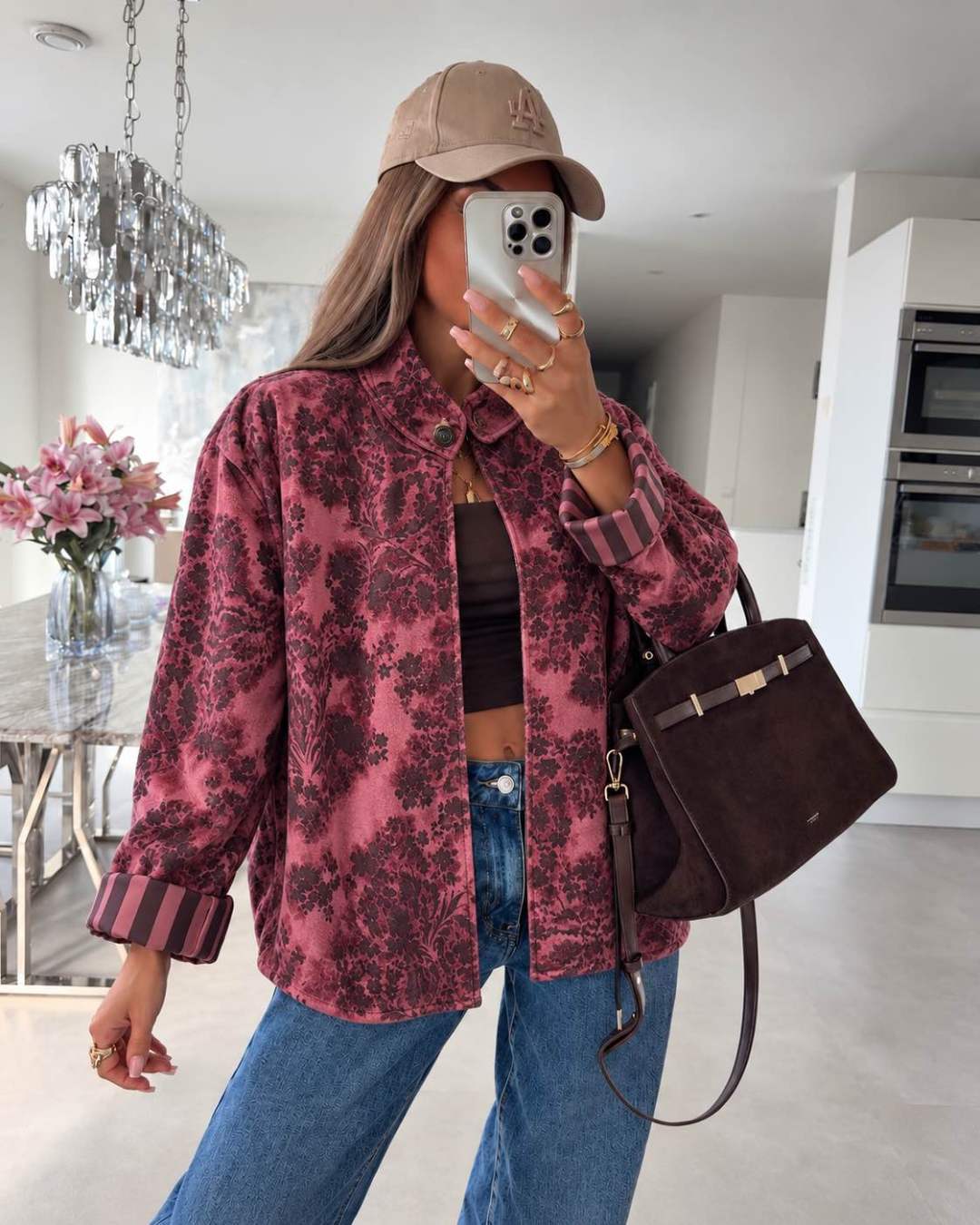 Veste  en velours Fleuries  et revers rayés
