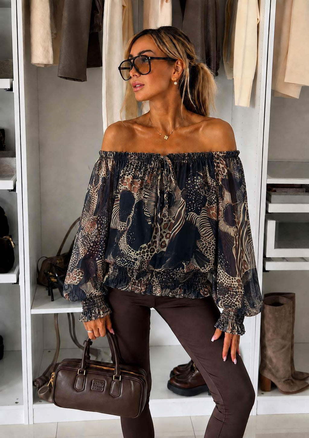 Blouse Épaules Dénudées Imprimé Doublure Viscose Élastique taille (36/42)95% POLYESTER 5% ELASTHANE