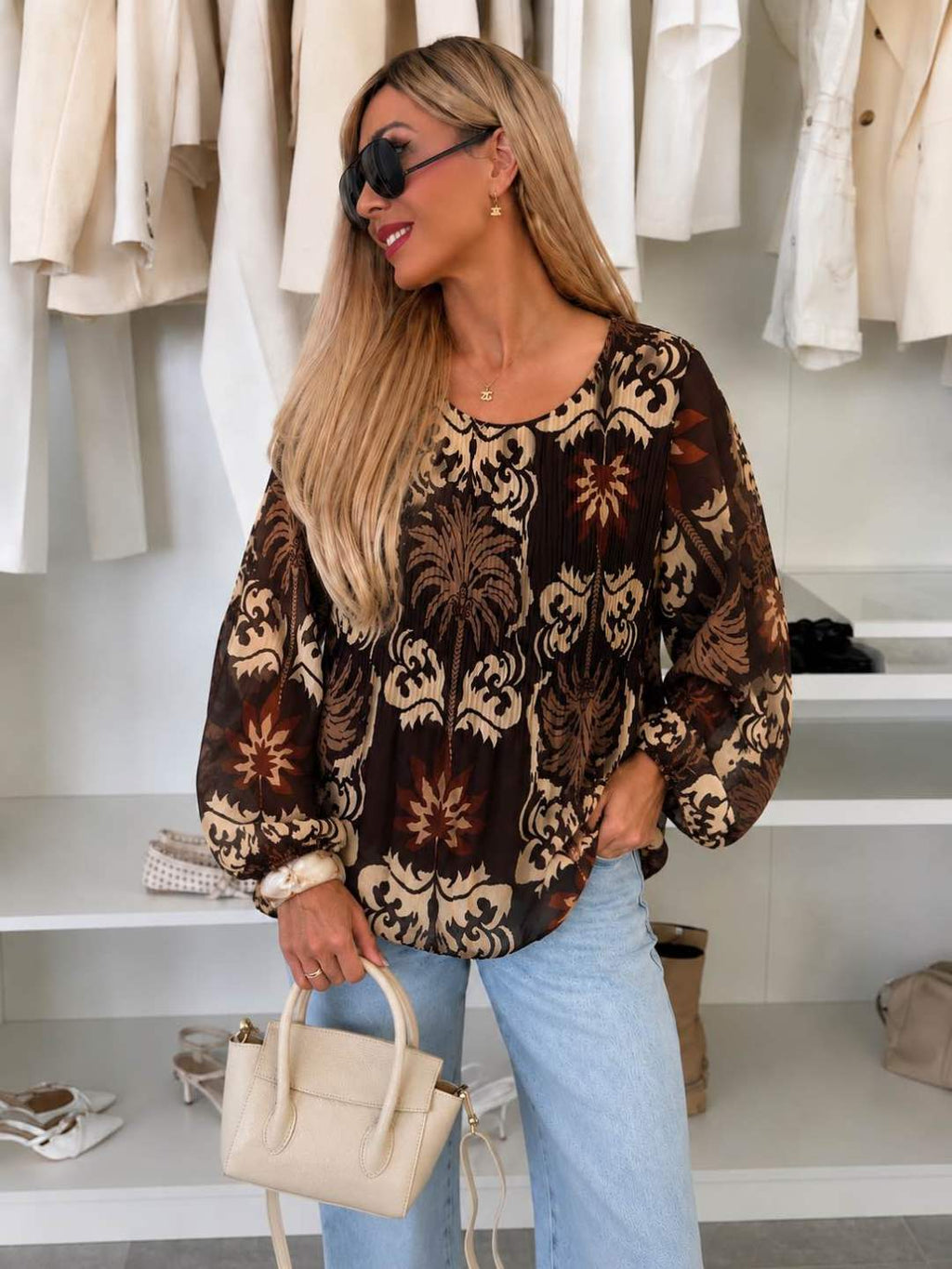 Blouse plissée oversize imprimée Léopard  – Fluide & élégante Doublure Viscose