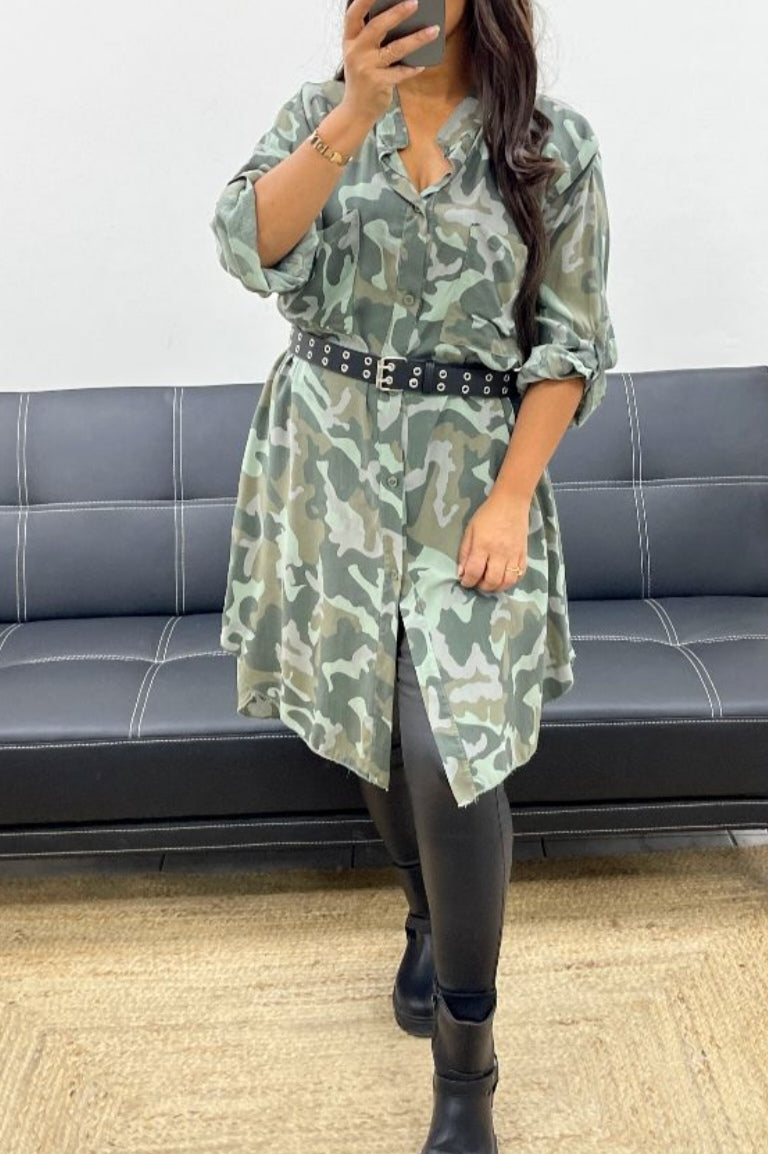 Robe Chemise Longue camouflage oversize taille du 36 au 46