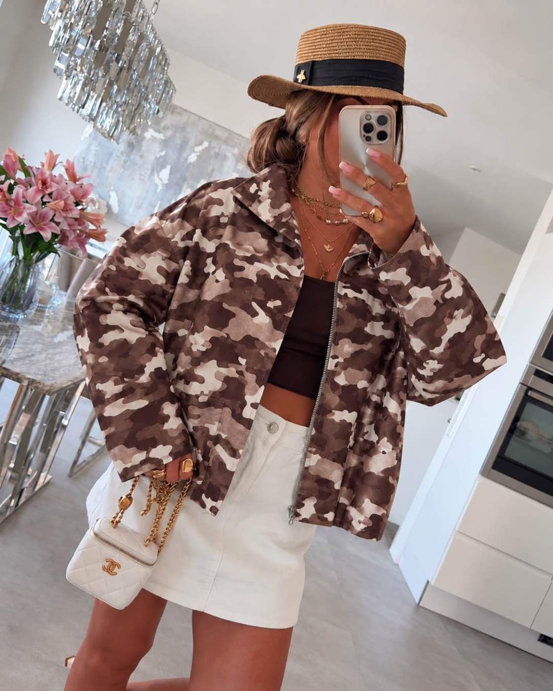 Veste Camouflage   zippée  Col Montant – Manches larges Avec Poches