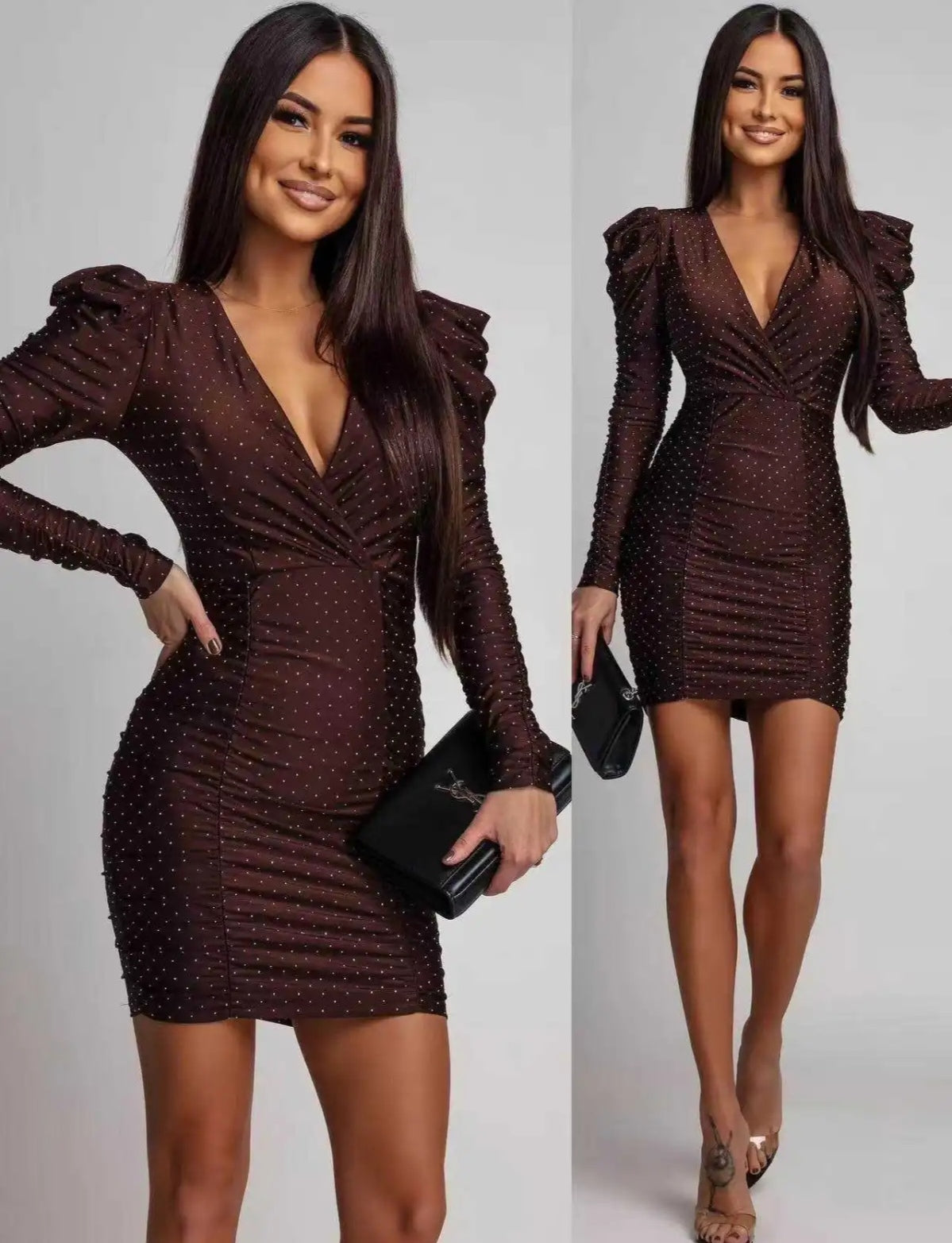 Robe   de soirée drapée strass