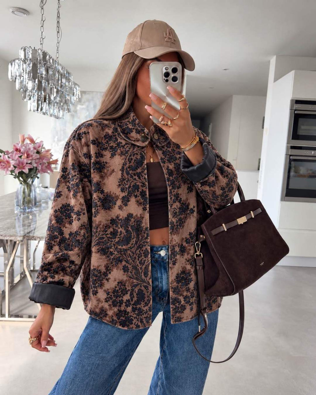 Veste  en velours Fleuries  et revers rayés