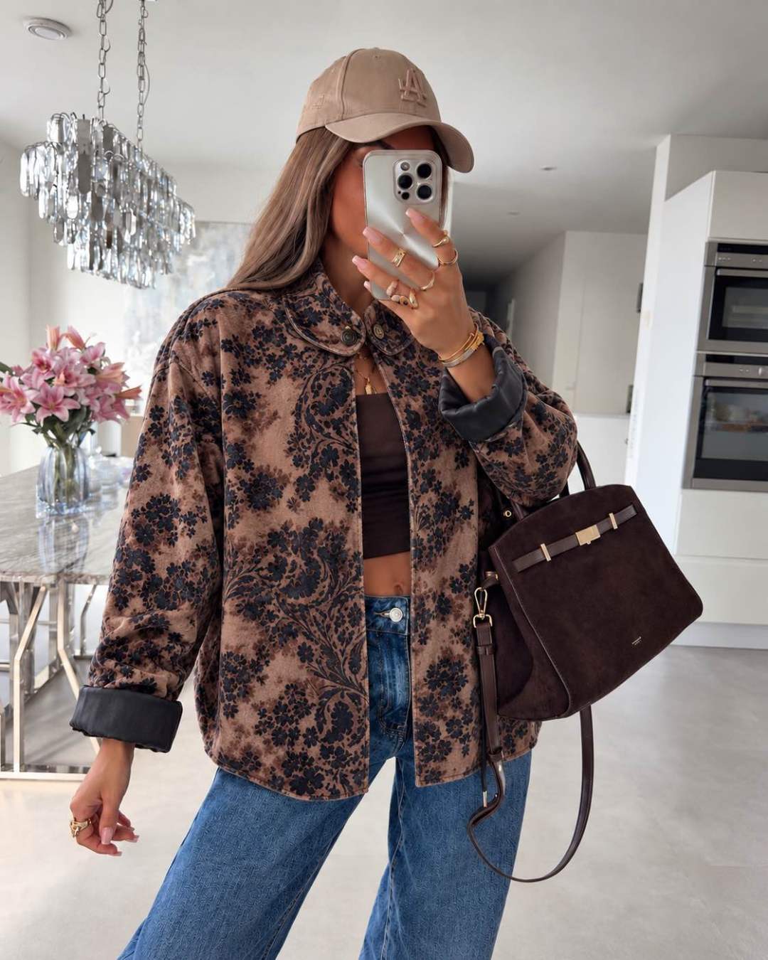 Veste  en velours Fleuries  et revers rayés