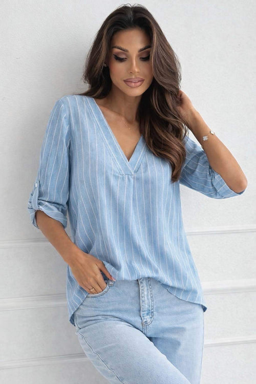 Blouse À Rayures En Coton Col V