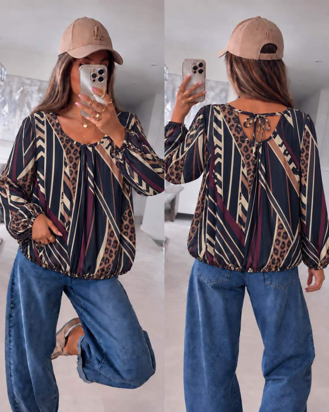 Blouse fluide imprimée à bas élastiqué  et dos noué Doublure Viscose taille (36/42)taille unique