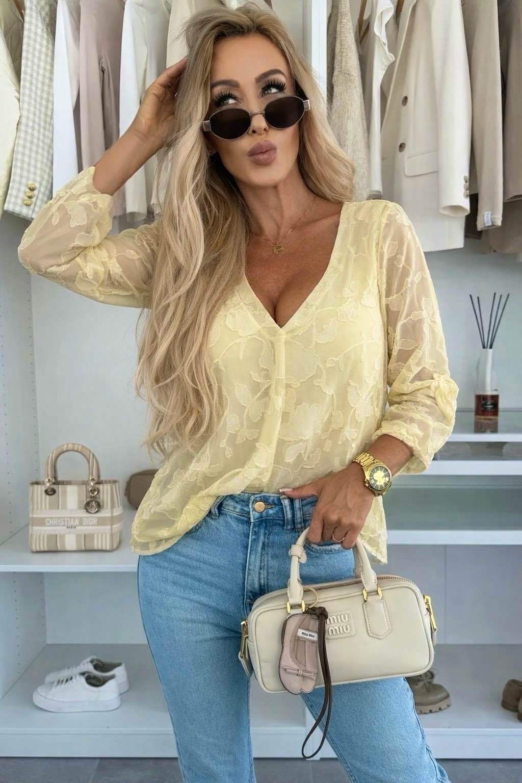 Blouse Col v Broderie Fleuri