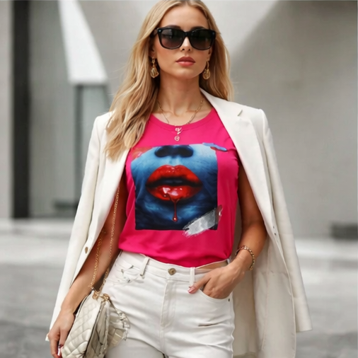 Tee shirt Taille L/XL coloris rose fushia a motifs