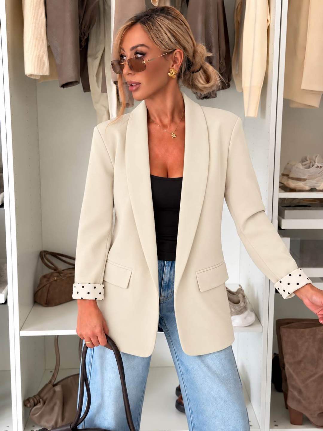 Veste blazer à revers pois avec doublure