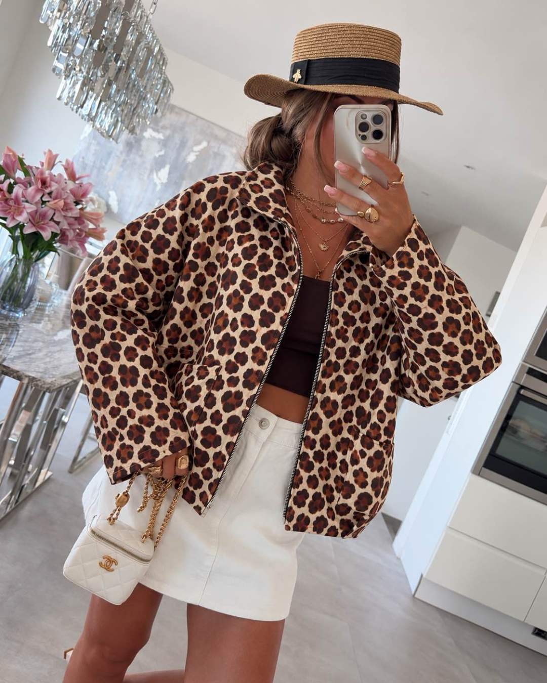 Veste Léopard zippée  Col Montant – Manches larges Avec Poches