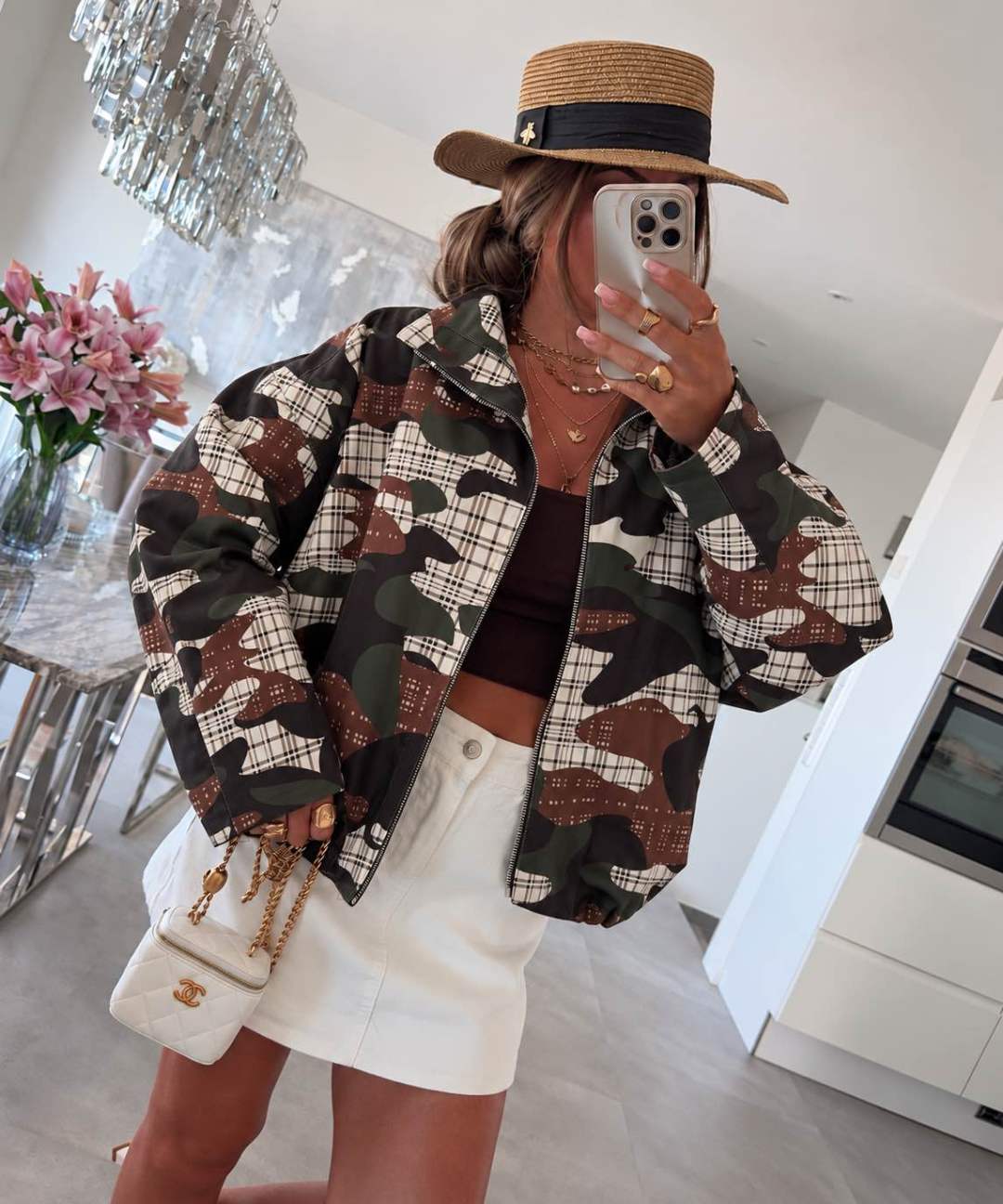 Veste oversize zippée Camouflage  – Manches larges Avec Poches