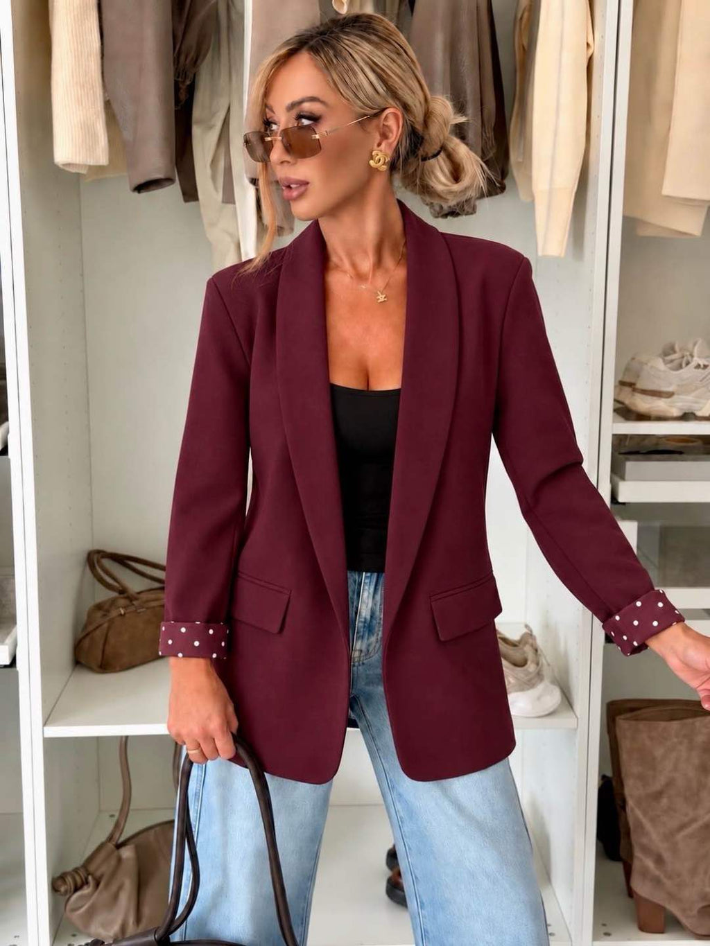 Veste blazer à revers pois avec doublure