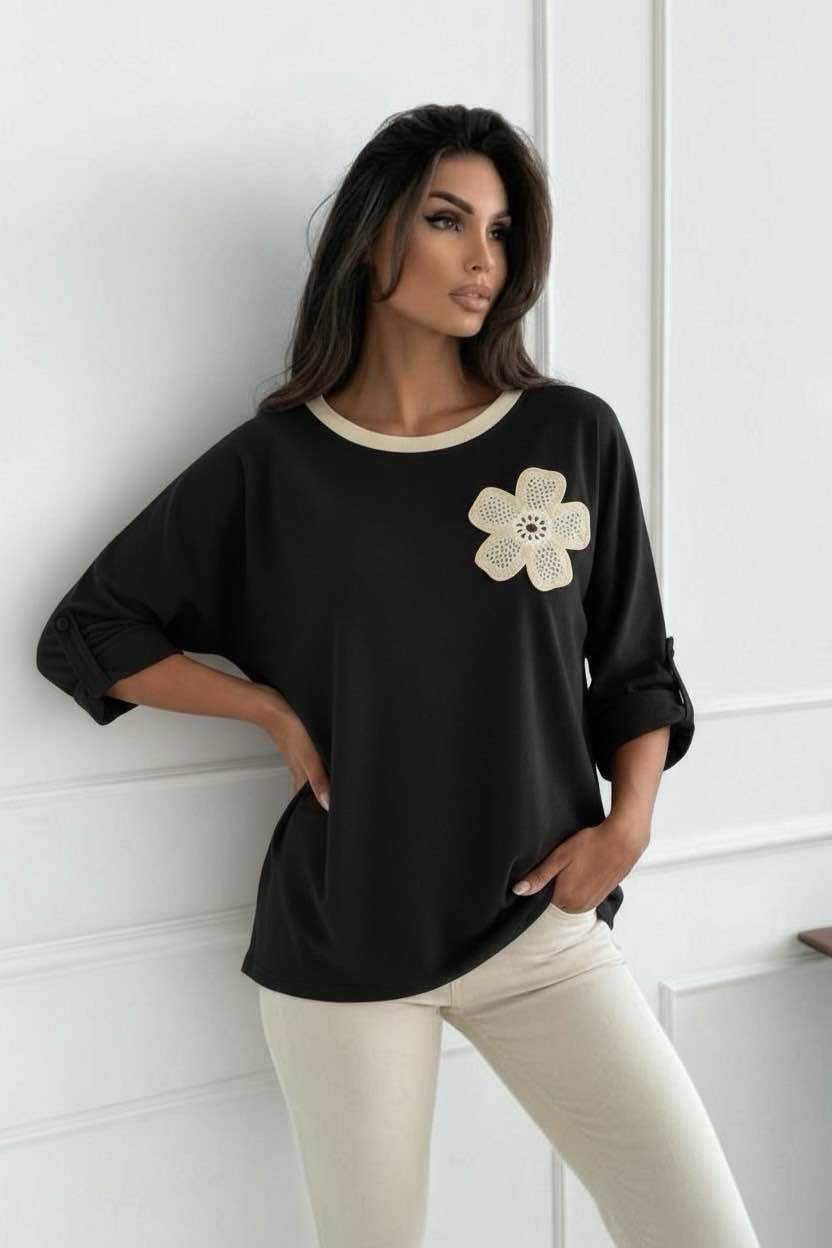 PUL Effet VELOURS Manches Longues Doux Avec Broderie Fleur