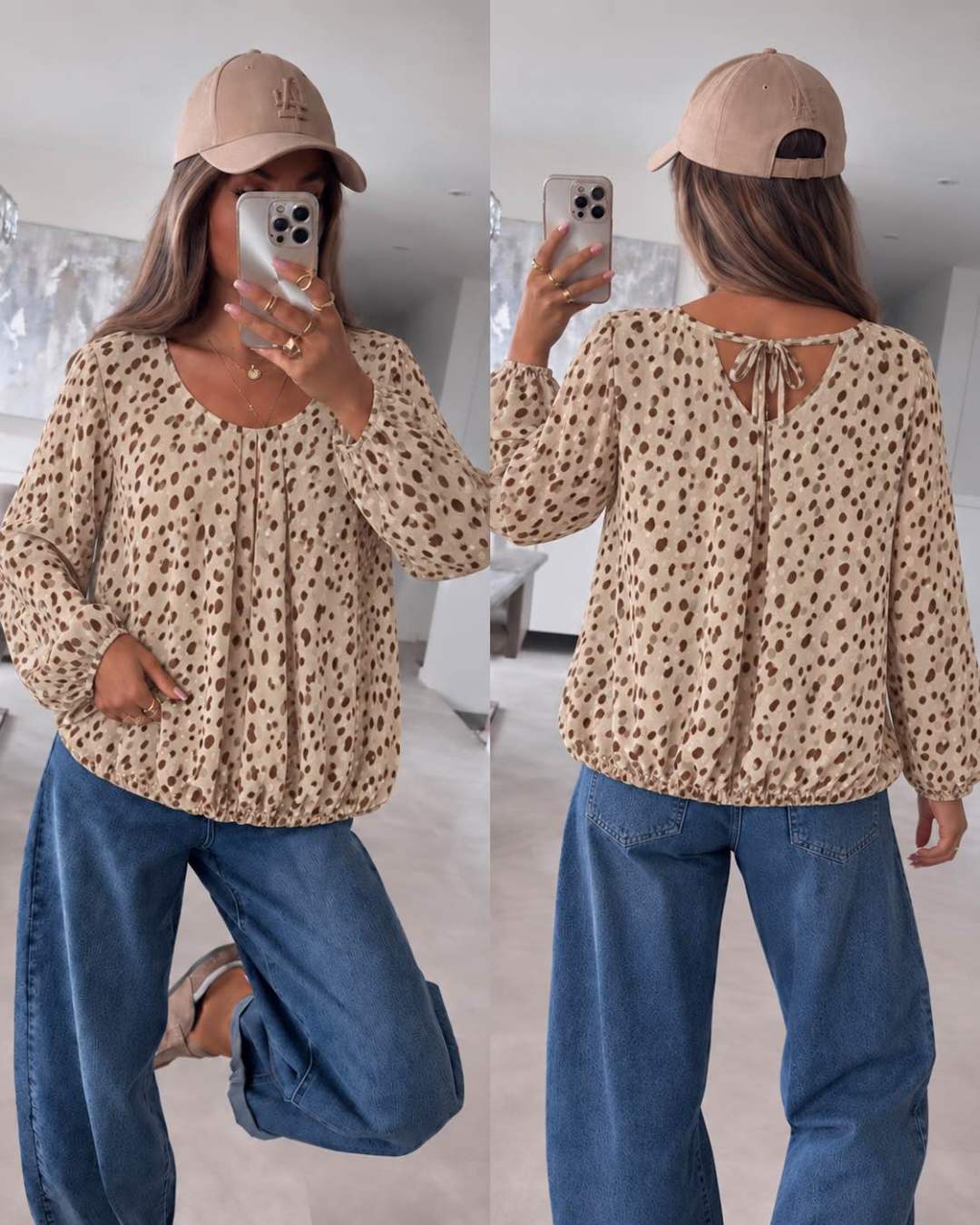 Blouse fluide imprimée Biche Bambi  à bas élastiqué  et dos noué Doublure Viscose taille (36/42) taille unique 95% POLYESTER 5% ELASTHANE