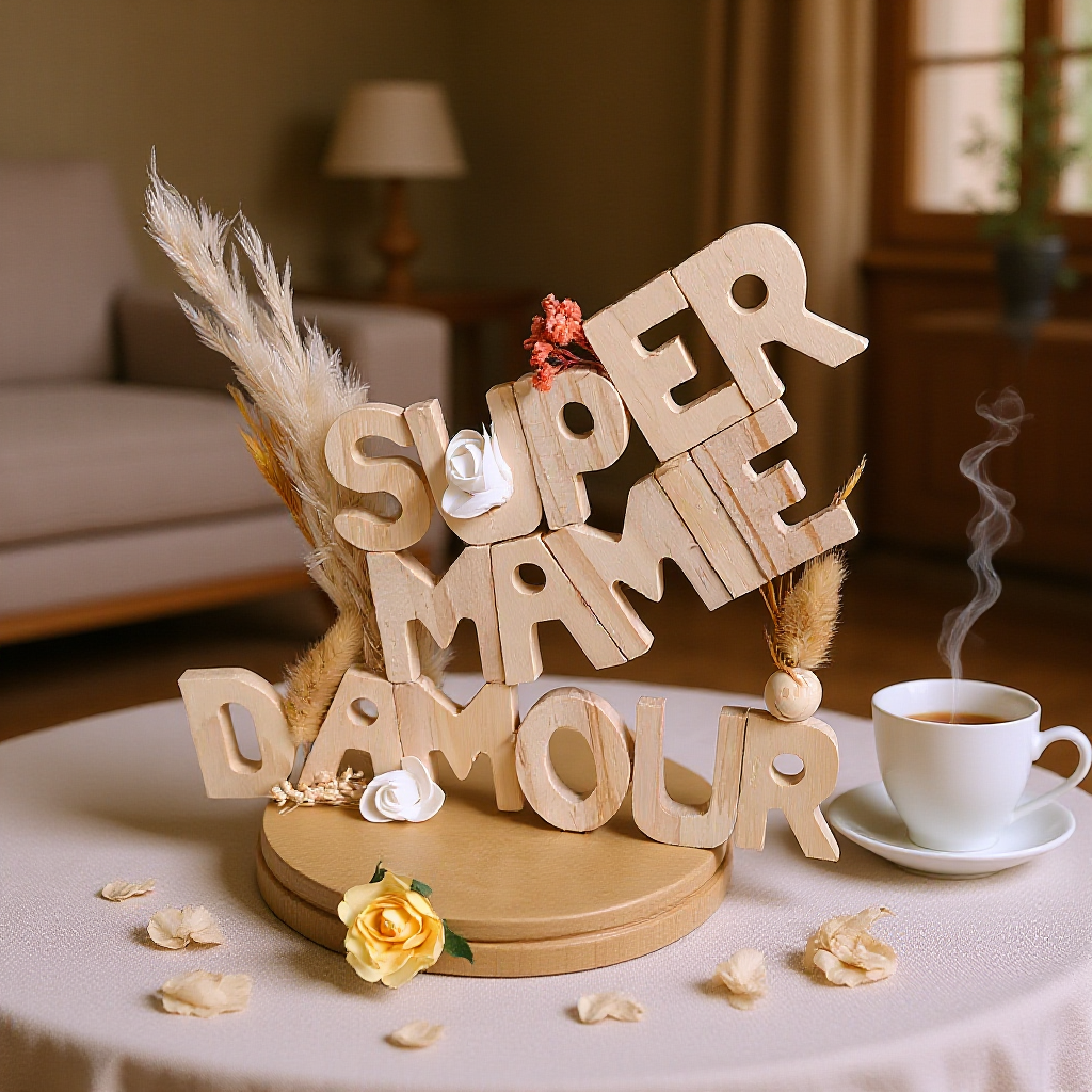 Prénom/phrase/mot en bois artisanal sur commande lettre de 5cm avec ou lampe Led les prix varient suivant le nombre de lettres de prénoms de mots  et de decos les prix peuvent varier de 10 à 30 € devis sur demande pour les mariage /bapteme /anniversaire..