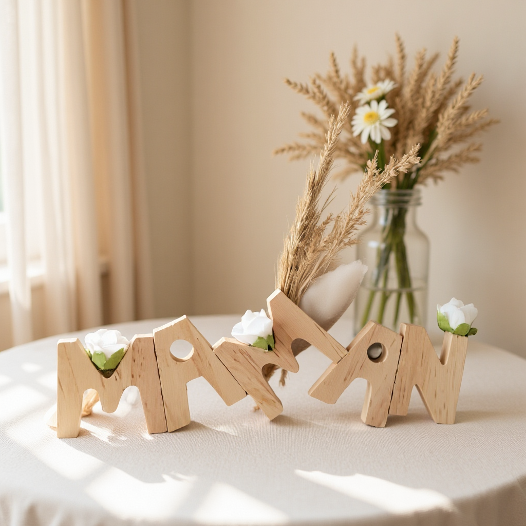 Prénom/phrase/mot en bois artisanal sur commande lettre de 5cm avec ou lampe Led les prix varient suivant le nombre de lettres de prénoms de mots  et de decos les prix peuvent varier de 10 à 30 € devis sur demande pour les mariage /bapteme /anniversaire..