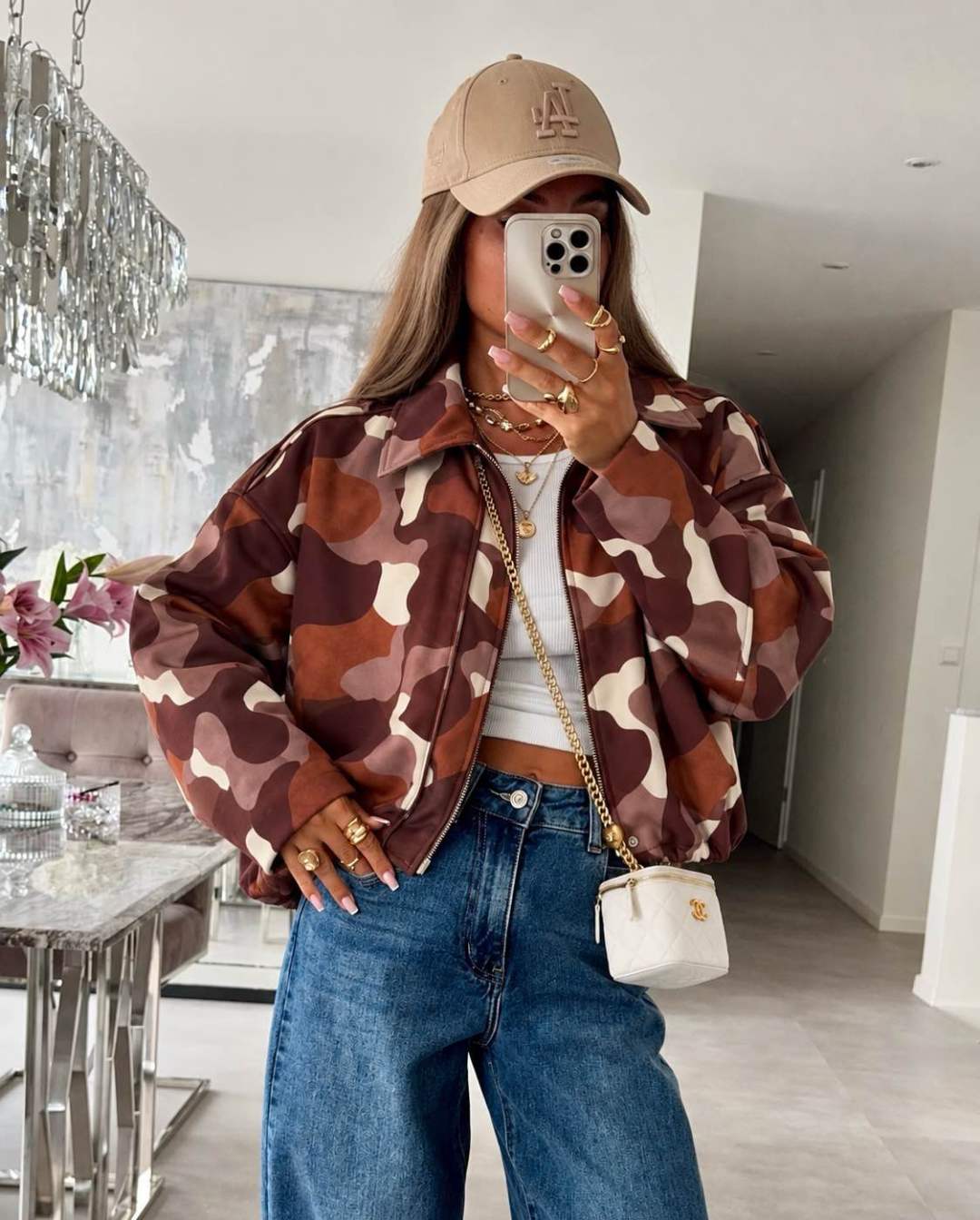 Veste bomber imprimée Carreaux   à col chemise et fermeture zippée Avec Doublure