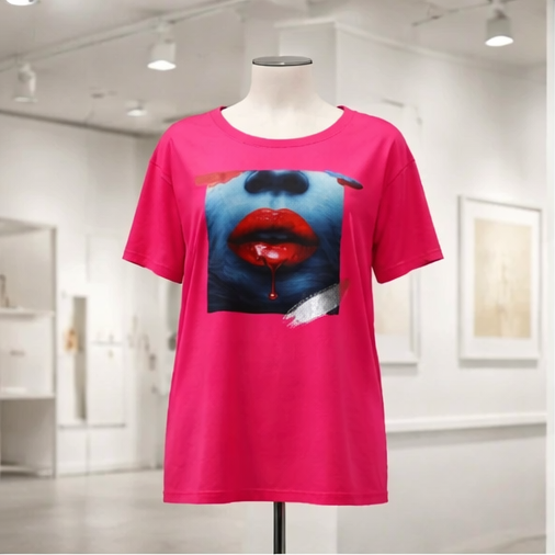 Tee shirt Taille L/XL coloris rose fushia a motifs