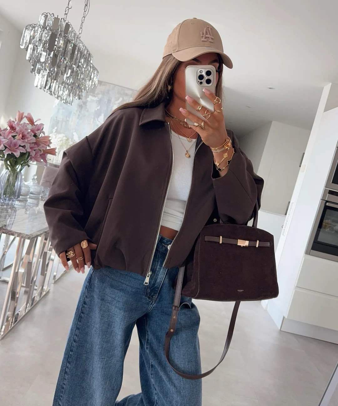 Veste courte zippée col chemise à bas élastiqué effet ballon