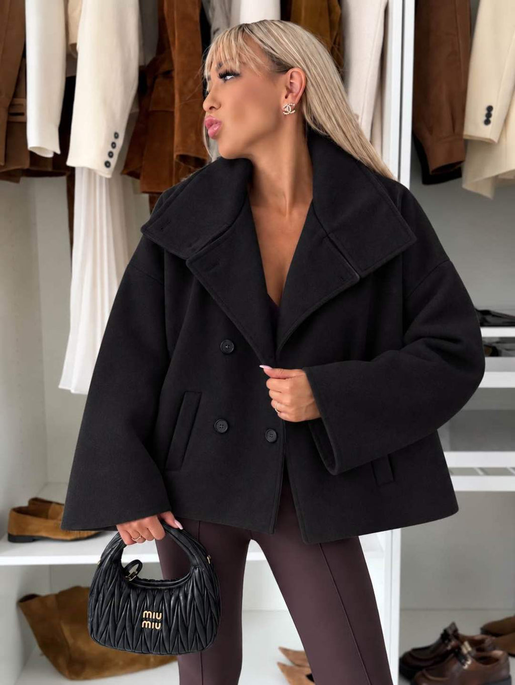 Manteau Avec Doublure  effet laine à col montant et boutonnage